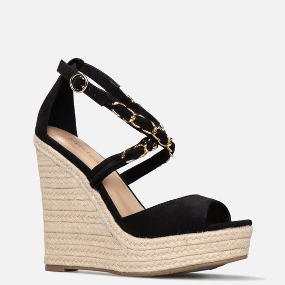 Bandy Embellished Espadrille Wedge in Black - Picture 3 of 5